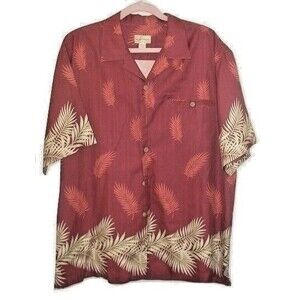 Island Paradise Hawaiian Shirt 100% Silk Button Up Tropical Size L